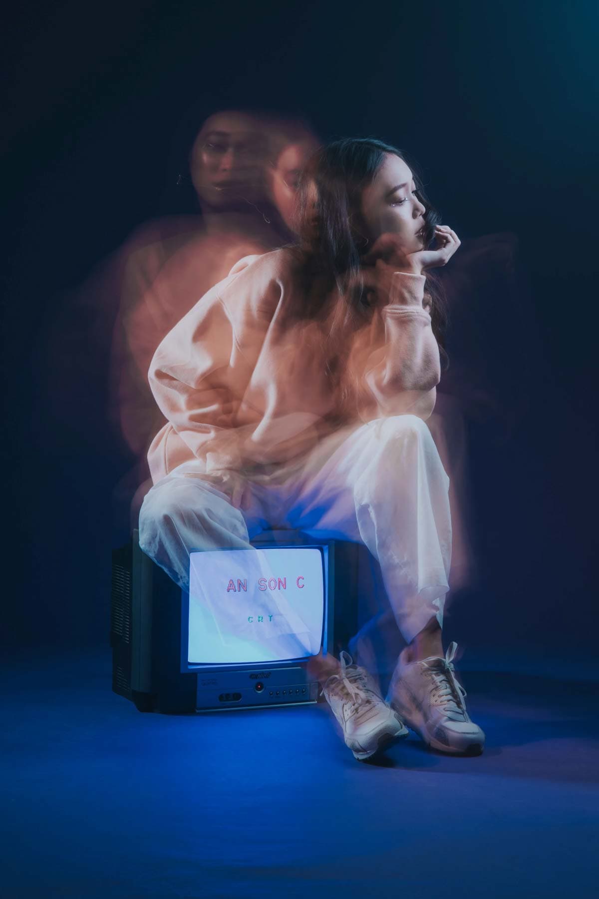 fashion model studio cyberpunk conceptual shoot singapore old analog television